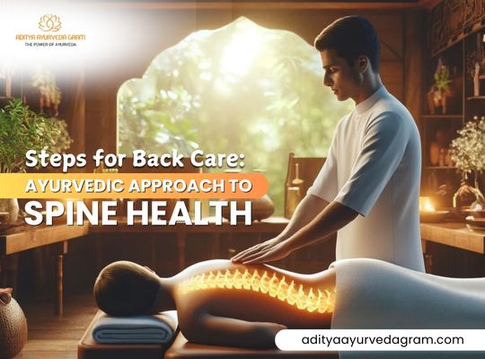 Steps for Back Care with Ayurvedic therapies promoting spine health and pain relief.